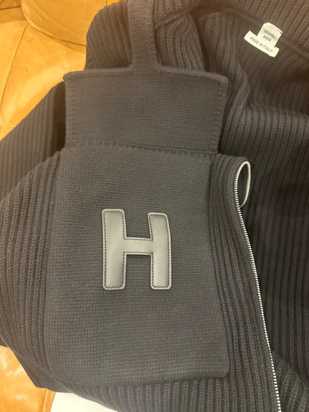 Hermes H pocket Black Zip-Front Sweater Jacket - Picture 7 of 7